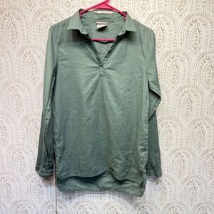 Columbia Tunic Top Womens Small Green Cotton Roll Tab Sleeve Slub Knit